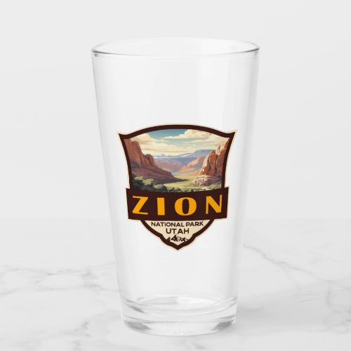 Zion National Park Illustration Retro Badge Glass
