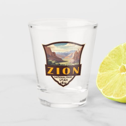 Zion National Park Illustration Retro Badge Shot Glass