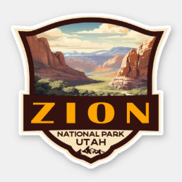 Zion National Park Illustration Retro Badge Sticker