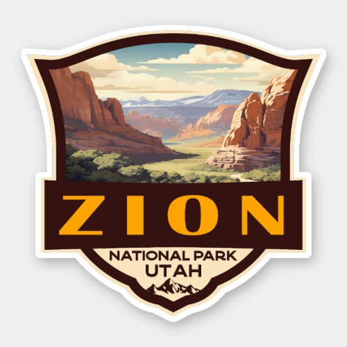 Zion National Park Illustration Retro Badge Sticker