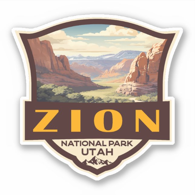 Zion National Park Illustration Retro Badge Sticker (Front)