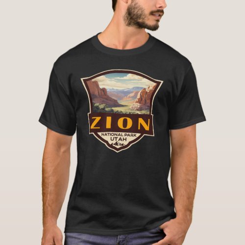 Zion National Park Illustration Retro Badge T_Shirt