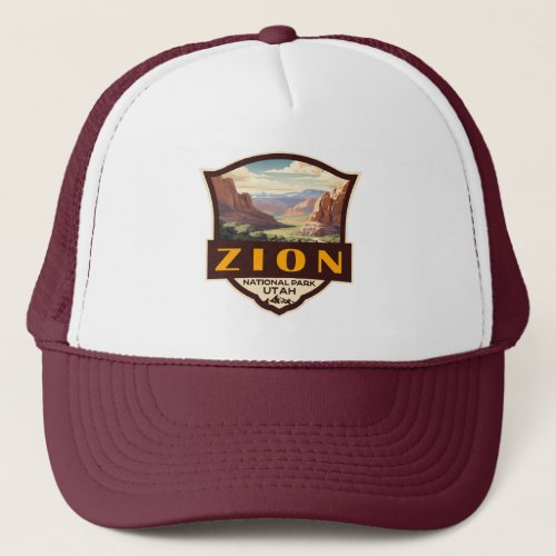 Zion National Park Illustration Retro Badge Trucker Hat