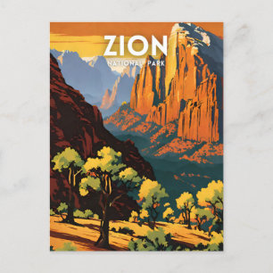 Zion National Park illustration retro Decorative Postcard