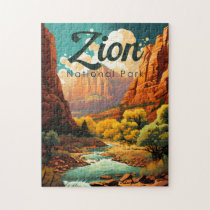 Zion National Park Illustration Retro Jigsaw Puzzle