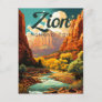 Zion National Park Illustration Retro Postcard