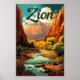 Zion National Park Illustration Retro Poster