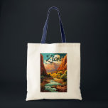 Zion National Park Illustration Retro Tote Bag<br><div class="desc">Zion vector artwork design. The park is a southwest Utah nature preserve distinguished by Zion Canyon’s steep red cliffs.</div>