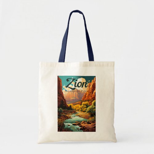 Zion National Park Illustration Retro Tote Bag