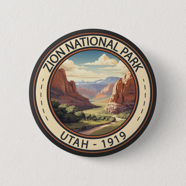 Zion National Park Illustration Travel Art Button (Front)