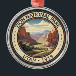 Zion National Park Illustration Travel Art Metal Ornament<br><div class="desc">Zion vector artwork design. The park is a southwest Utah nature preserve distinguished by Zion Canyon’s steep red cliffs.</div>