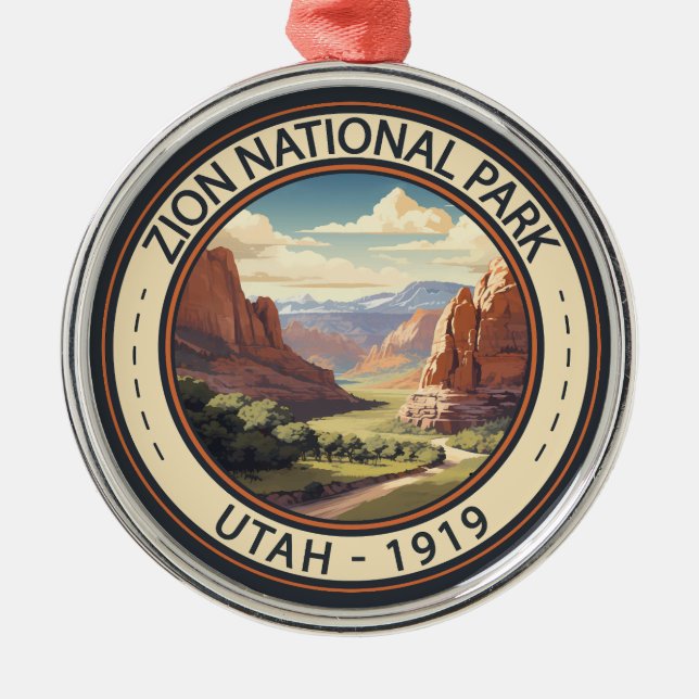 Zion National Park Illustration Travel Art Metal Ornament (Front)