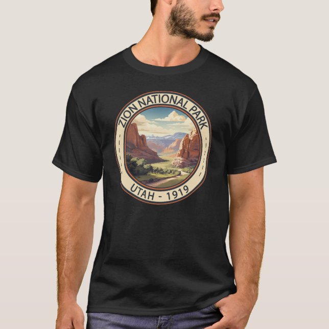 Zion National Park Illustration Travel Art T-Shirt (Front)