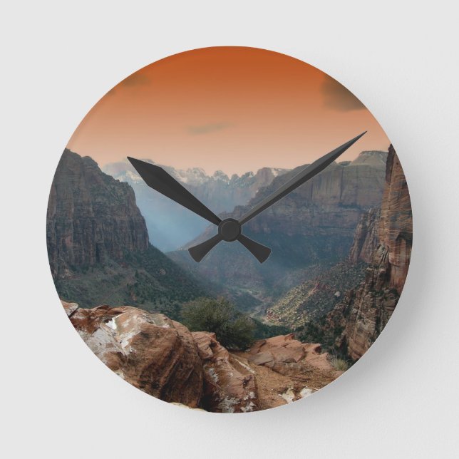 Zion National Park Mountains Landscape Round Clock (Front)