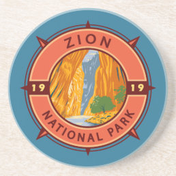 Zion National Park Retro Compass Emblem Coaster