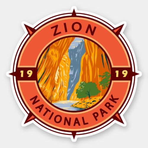Zion National Park Retro Compass Emblem Sticker