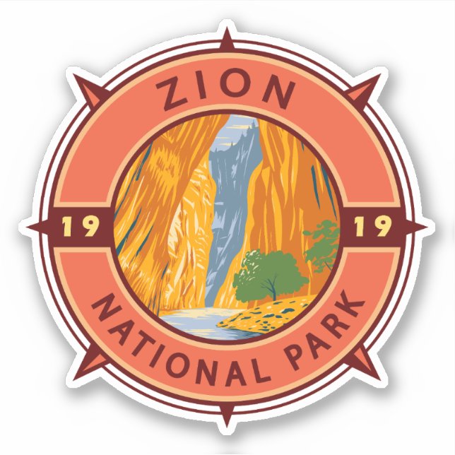 Zion National Park Retro Compass Emblem Sticker (Front)