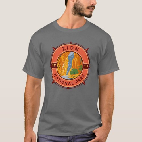 Zion National Park Retro Compass Emblem T_Shirt