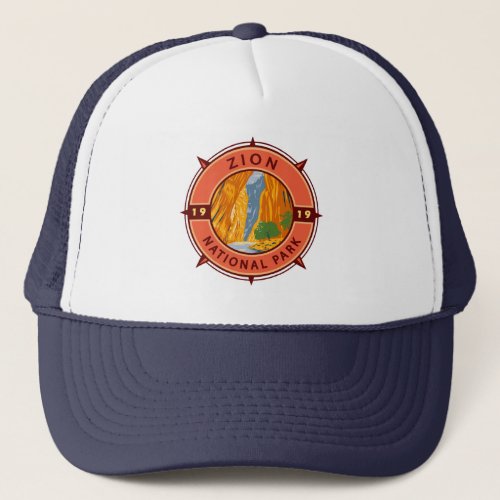 Zion National Park Retro Compass Emblem Trucker Hat