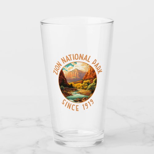 Zion National Park Retro Distressed Circle Glass