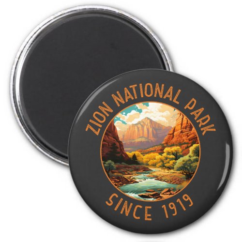 Zion National Park Retro Distressed Circle Magnet