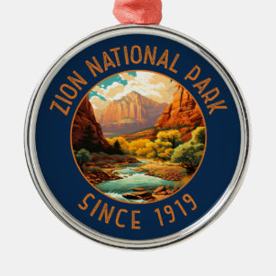Zion National Park Retro Distressed Circle Metal Ornament