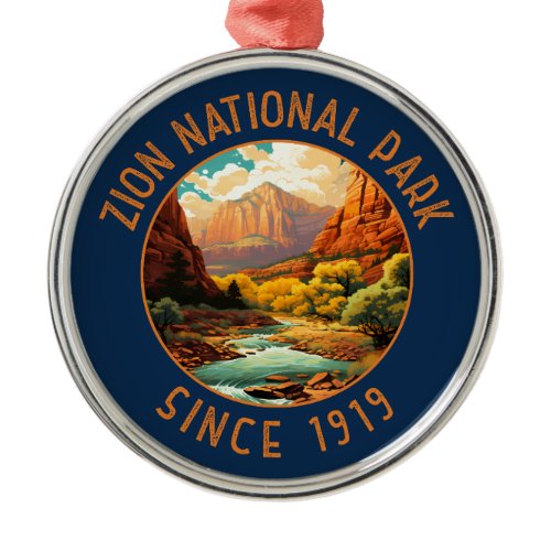 Zion National Park Retro Distressed Circle Metal Ornament