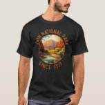 Zion National Park Retro Distressed Circle T-Shirt<br><div class="desc">Zion vector artwork design. The park is a southwest Utah nature preserve distinguished by Zion Canyon’s steep red cliffs.</div>