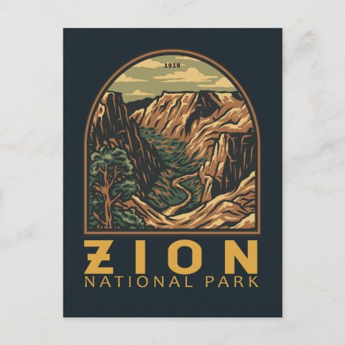 Zion National Park Retro Emblem Postcard