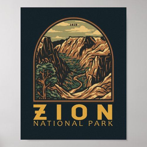 Zion National Park Retro Emblem Poster