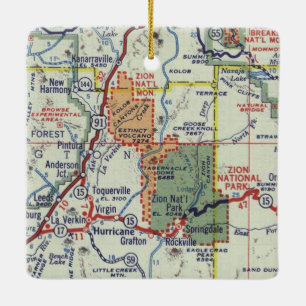 Zion National Park Retro Map Ceramic Ornament