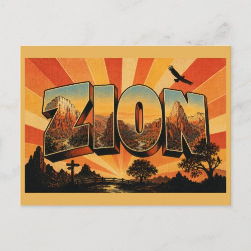 Zion National Park Sandstone Canyons River Art Postcard