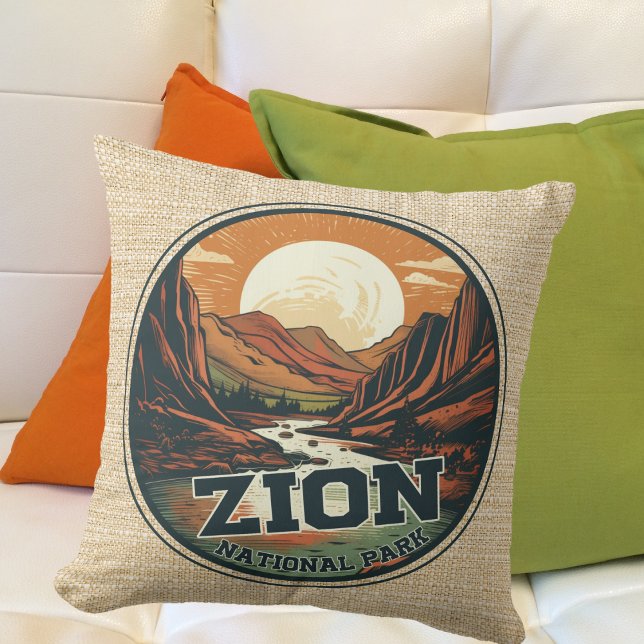 Zion National Park Scenic Logo Throw Pillow (Creator Uploaded)