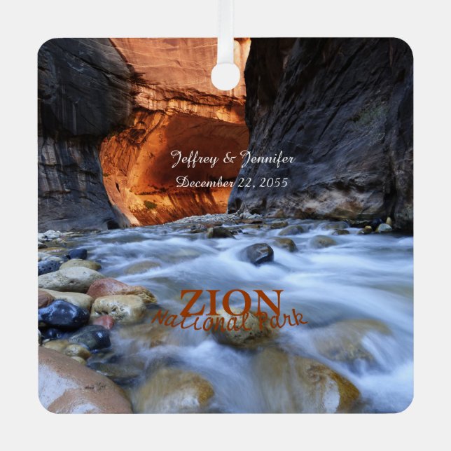 Zion National Park, The Narrows, Name, Square  Metal Ornament (Front)