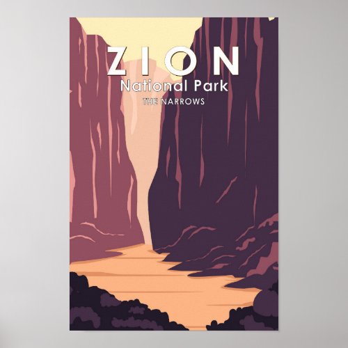 Zion National Park The Narrows Retro Poster