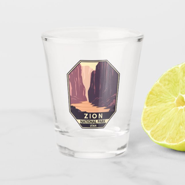 Zion National Park The Narrows Retro Shot Glass (Front)