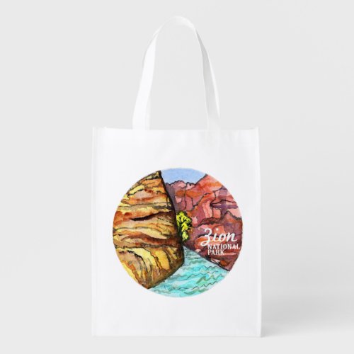Zion National Park The Narrows Watercolor Art Grocery Bag