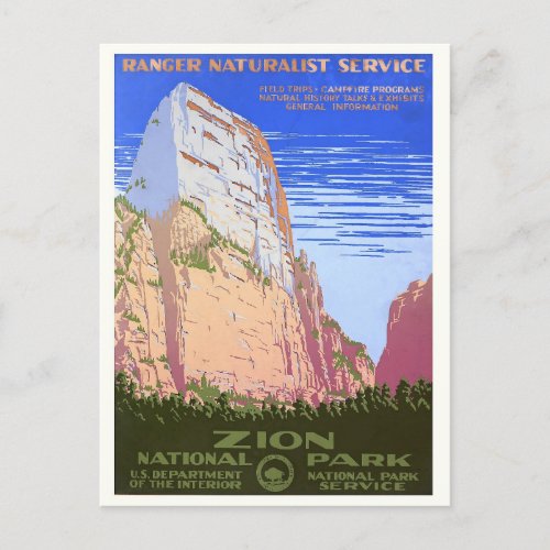 Zion National Park Travel Vintage Style Postcard