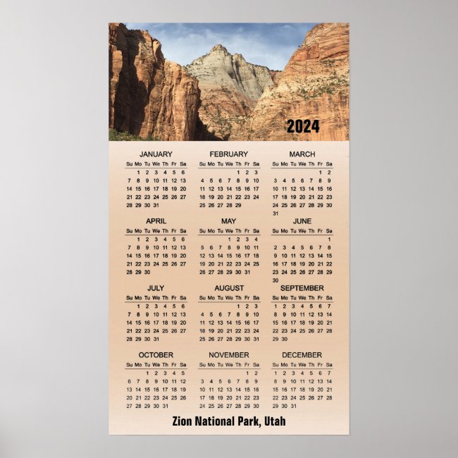 Zion National Park, Utah 2024 Wall Poster Calendar
