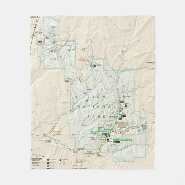 Zion National Park (Utah) map fleece blanket (Front)