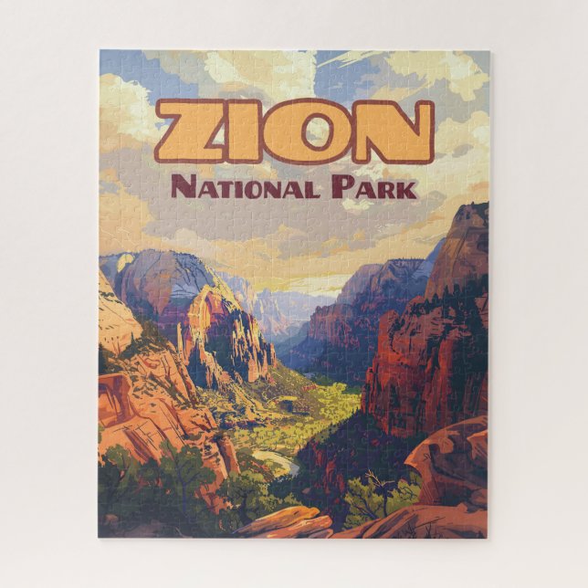 Zion National Park Utah Moab Canyon Retro Jigsaw Puzzle (Vertical)
