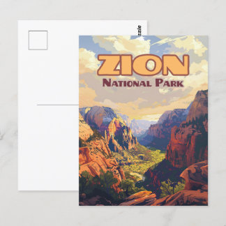 Zion National Park Utah Moab Canyon Retro Postcard
