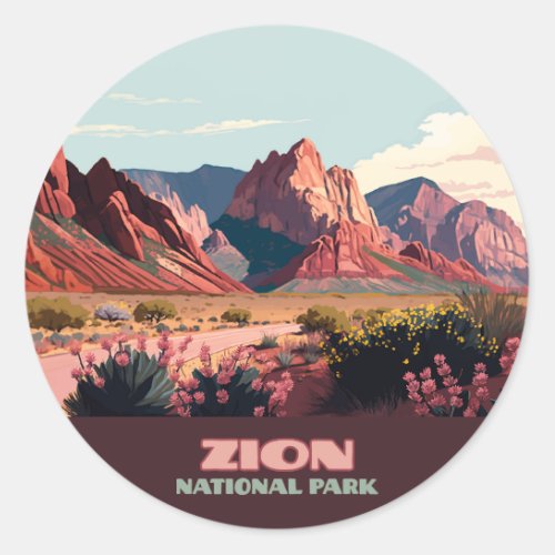 Zion National Park Utah Mountains Vintage Classic Round Sticker