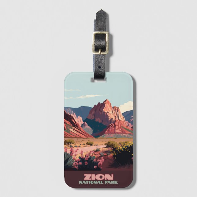 Zion National Park Utah Mountains Vintage Luggage Tag (Front Vertical)