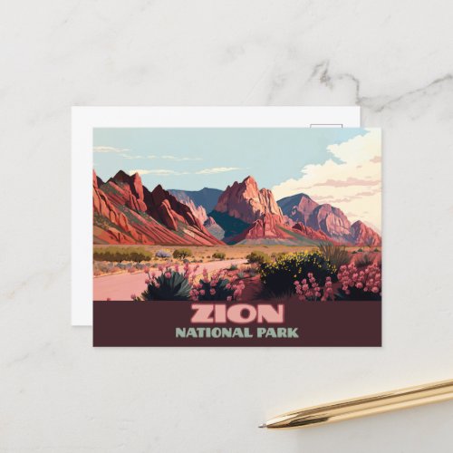 Zion National Park Utah Mountains Vintage Postcard