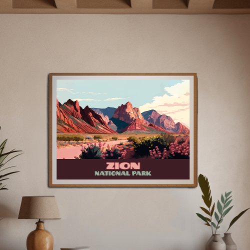 Zion National Park Utah Mountains Vintage Poster
