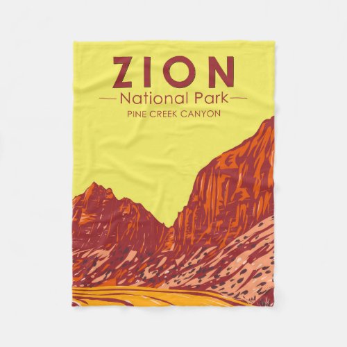 Zion National Park Utah Pine Creek Canyon Vintage Fleece Blanket