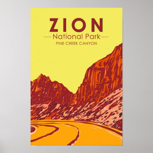 Zion National Park Utah Pine Creek Canyon Vintage Poster