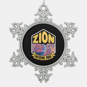 Zion National Park Utah Retro Snowflake Pewter Christmas Ornament