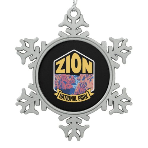 Zion National Park Utah Retro Snowflake Pewter Christmas Ornament